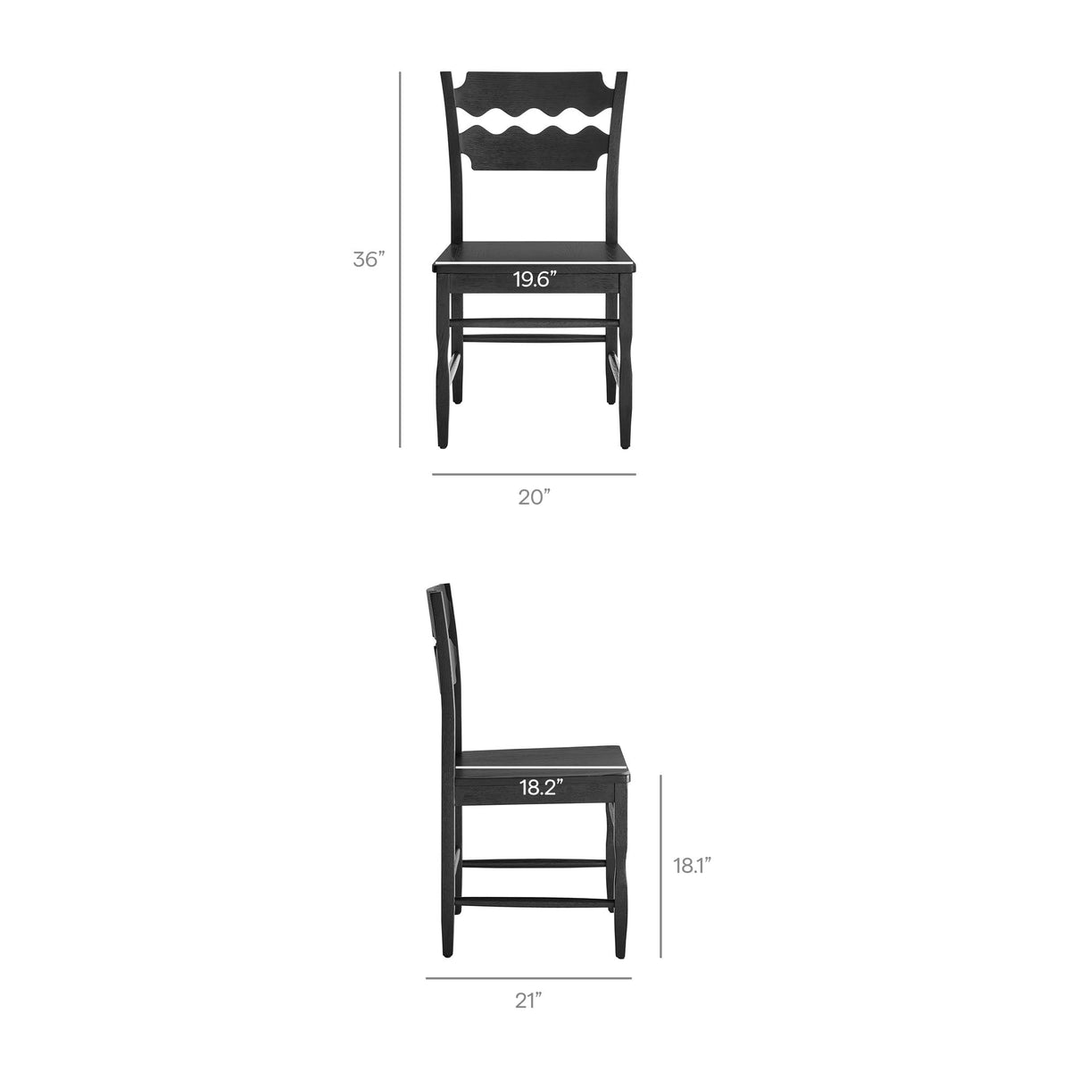Jax Oak Wood Dining Chair With Wavy Razor Back Set of 2