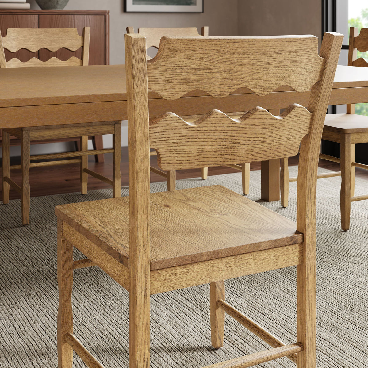 Jax Oak Wood Dining Chair With Wavy Razor Back Set of 2