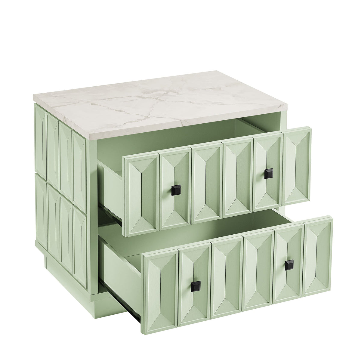 Mabry 23 Inch Geometric Faceted Two Drawer Nightstand