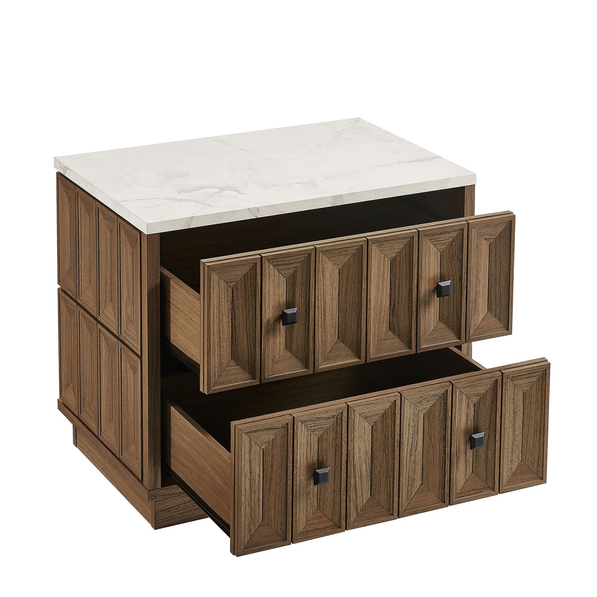 Mabry 23 Inch Geometric Faceted Two Drawer Nightstand