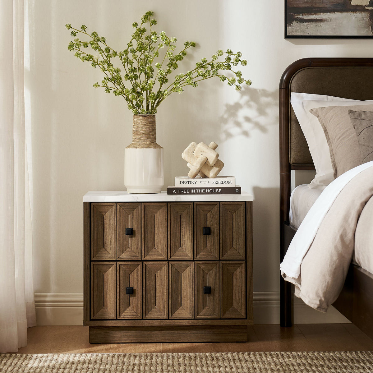 Mabry 23 Inch Geometric Faceted Two Drawer Nightstand