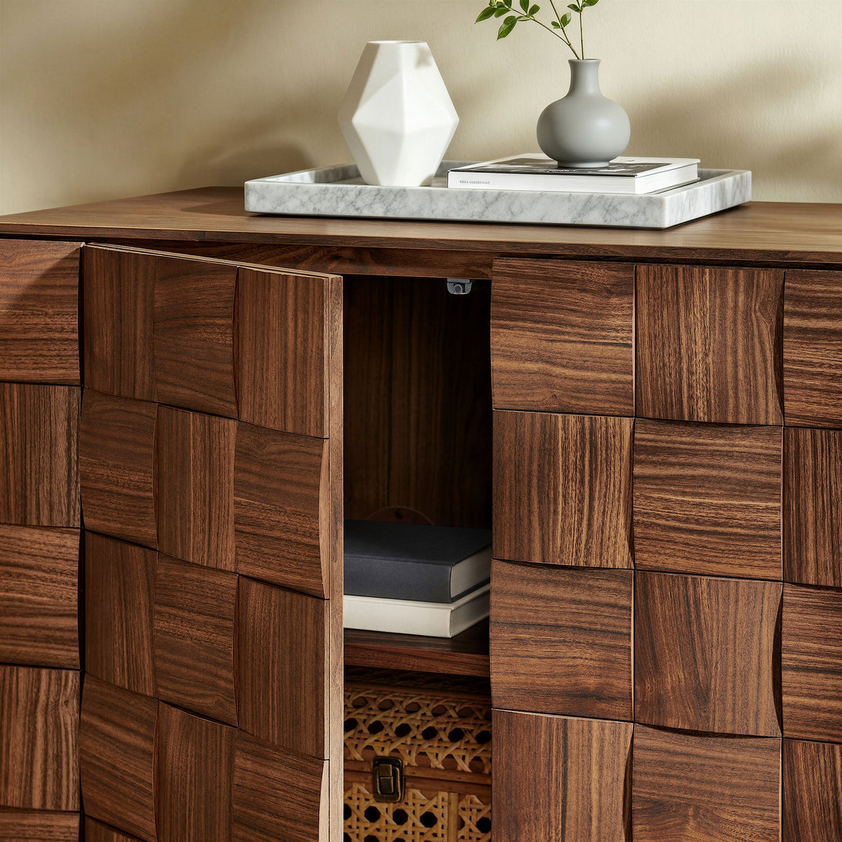 Duskin 68 Inch Geometric Block Design Four Door Sideboard