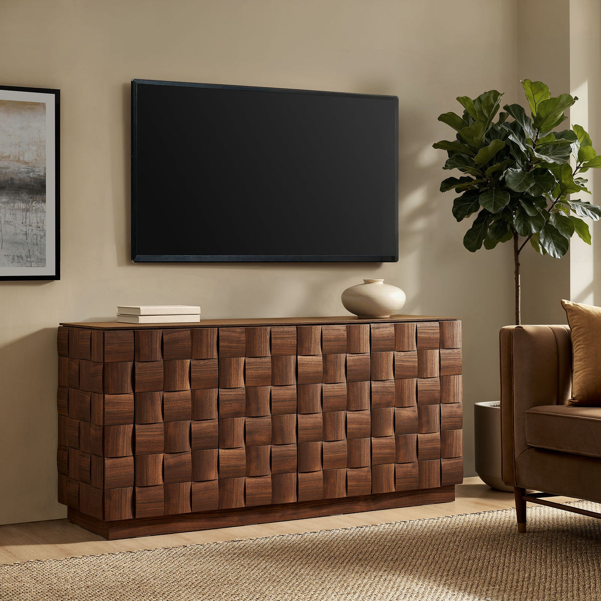 Duskin 68 Inch Geometric Block Design Four Door Sideboard