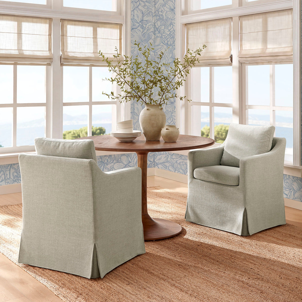 Serene Slipcovered Performance Fabric Dining Armchair
