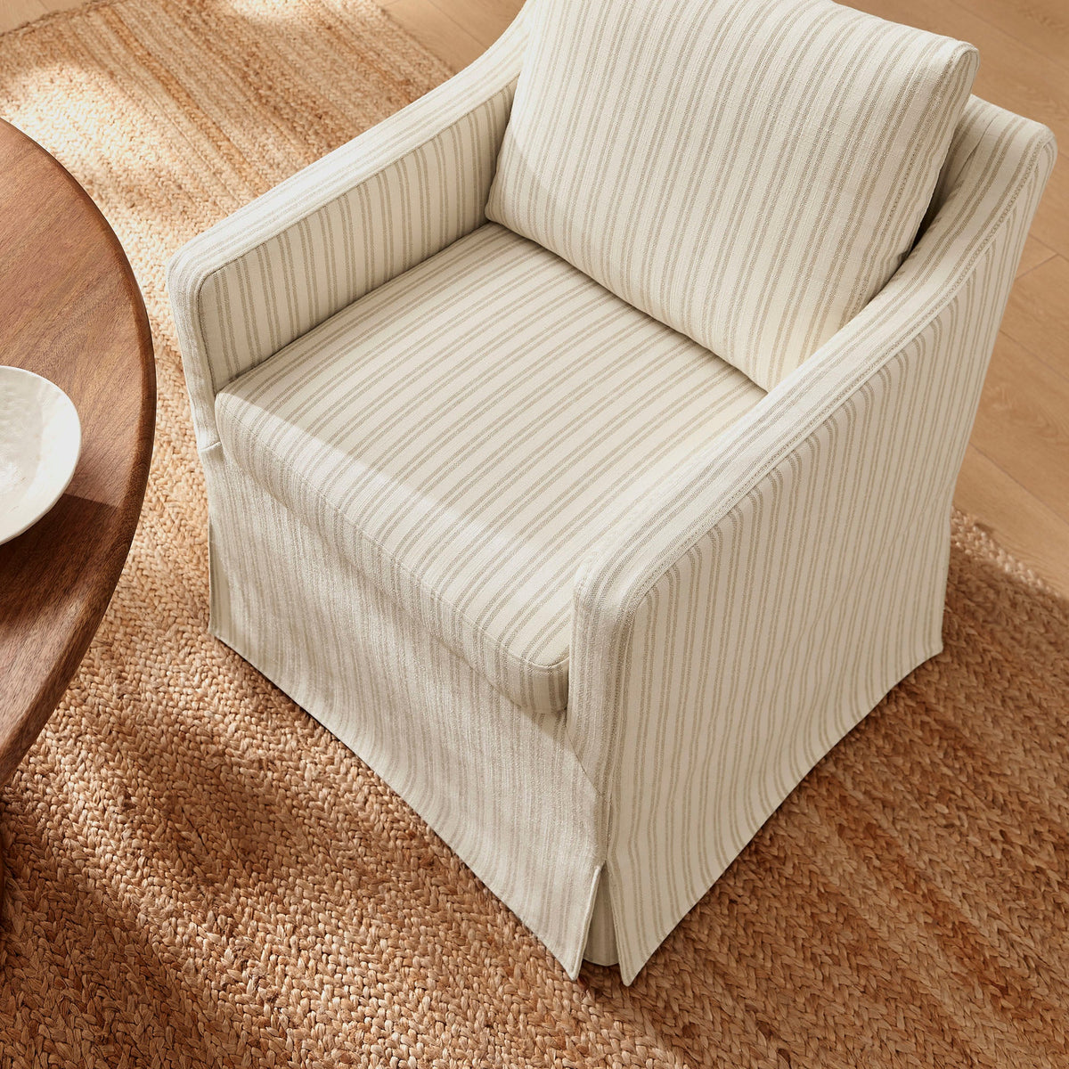 Serene Slipcovered Striped Fabric Dining Armchair - view 6