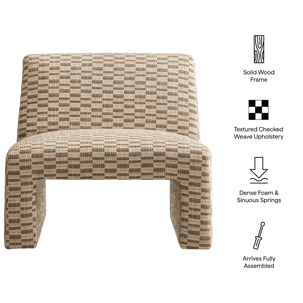 Amita Checked Woven Fabric Armless Accent Chair