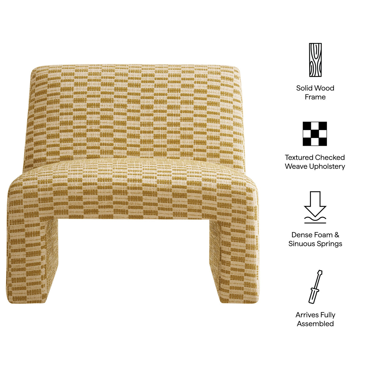 Amita Checked Woven Fabric Armless Accent Chair