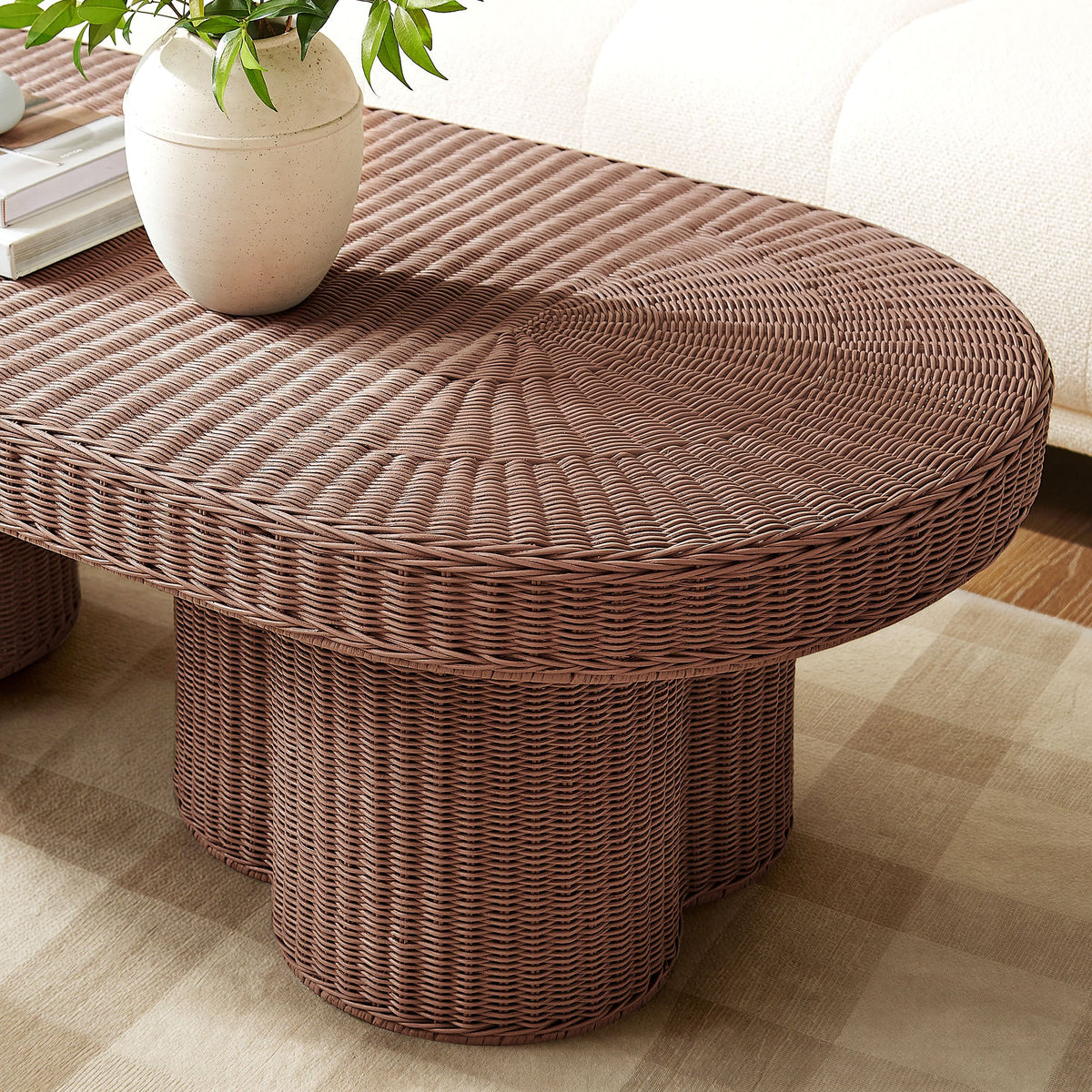 Sarova 60 Inch Natural Rattan Pedestal Coffee Table