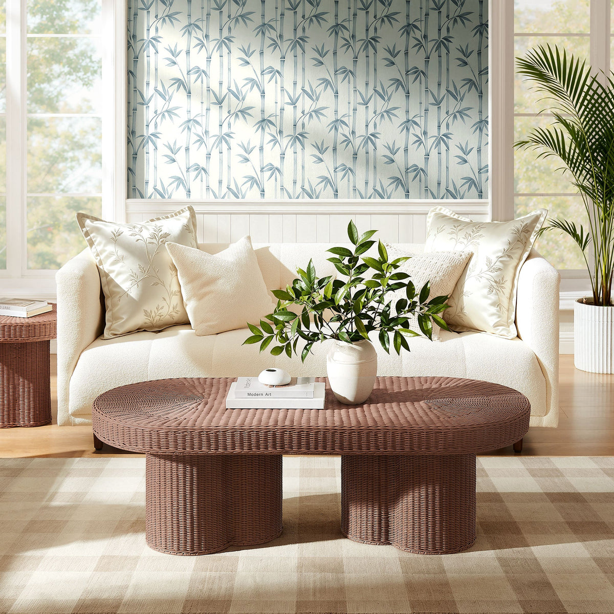 Sarova 60 Inch Natural Rattan Pedestal Coffee Table