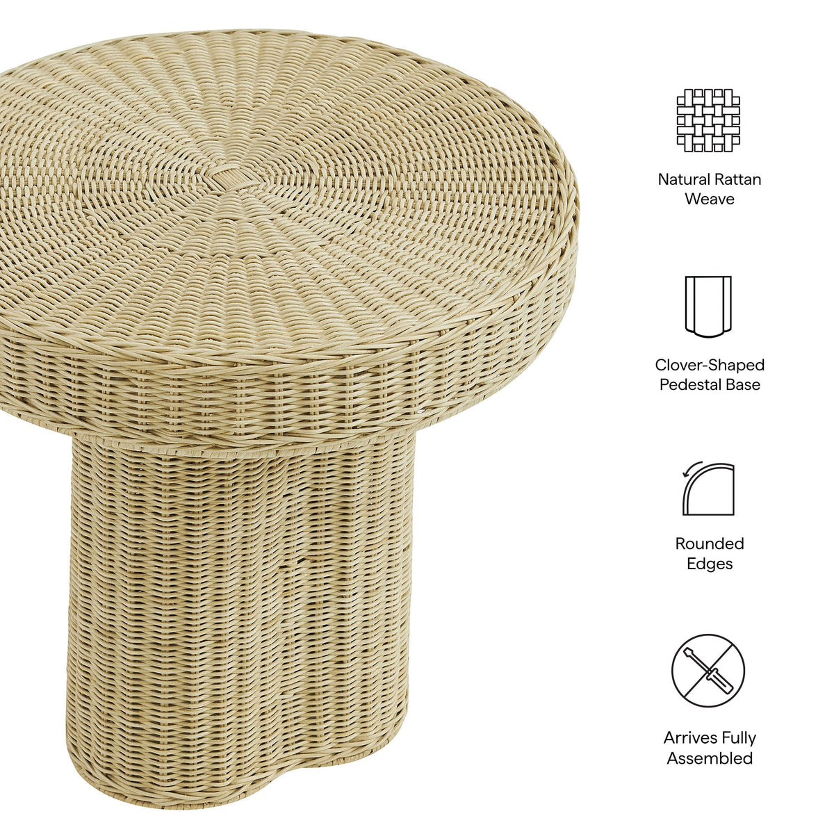 Sarova 20 Inch Natural Rattan Pedestal Side Table