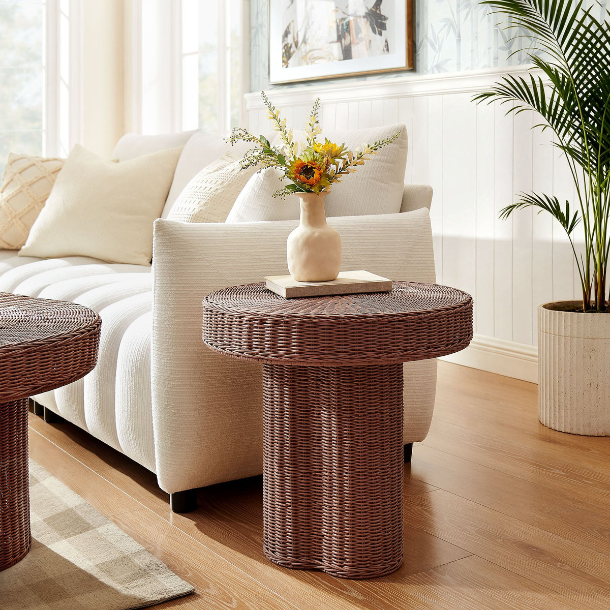 Sarova 20 Inch Natural Rattan Pedestal Side Table
