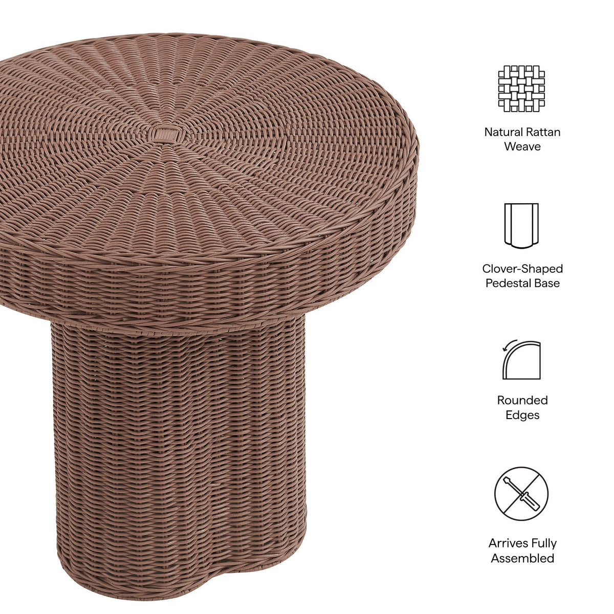 Sarova 20 Inch Natural Rattan Pedestal Side Table
