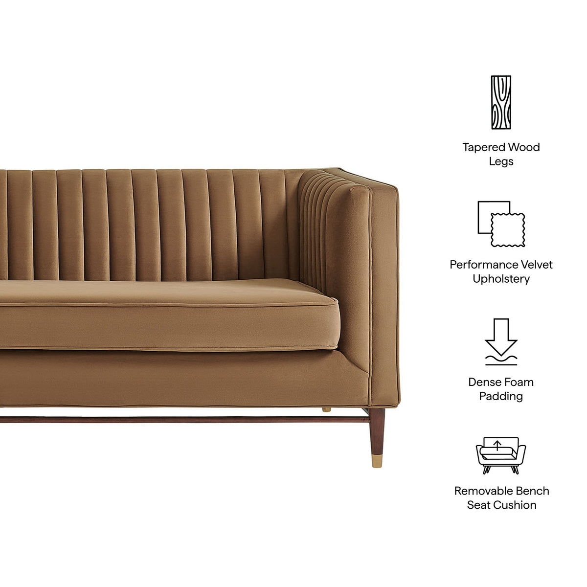 Devote 93 Inch Performance Velvet Channel Tufted Sofa