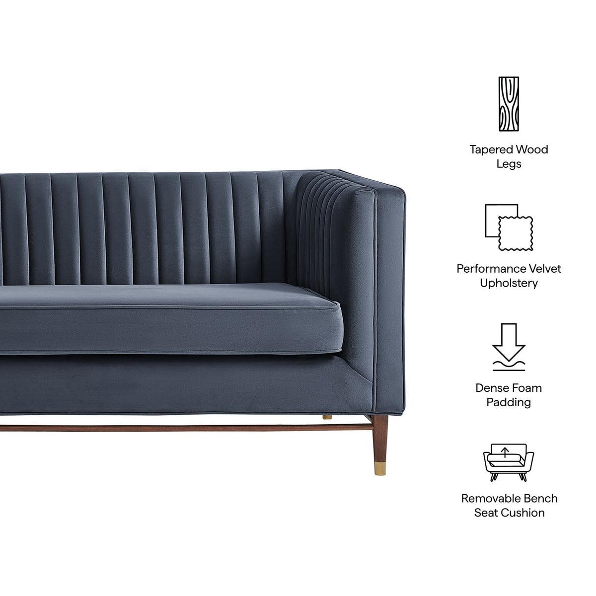 Devote 93 Inch Performance Velvet Channel Tufted Sofa