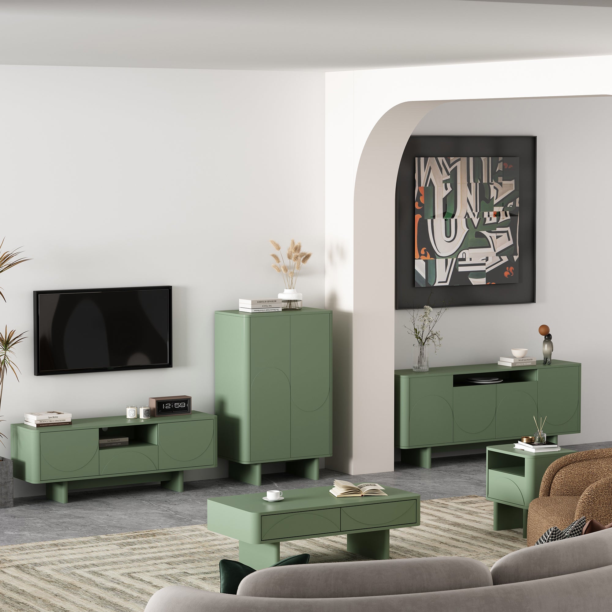 Ella 71" Modern Sage Green Sideboard