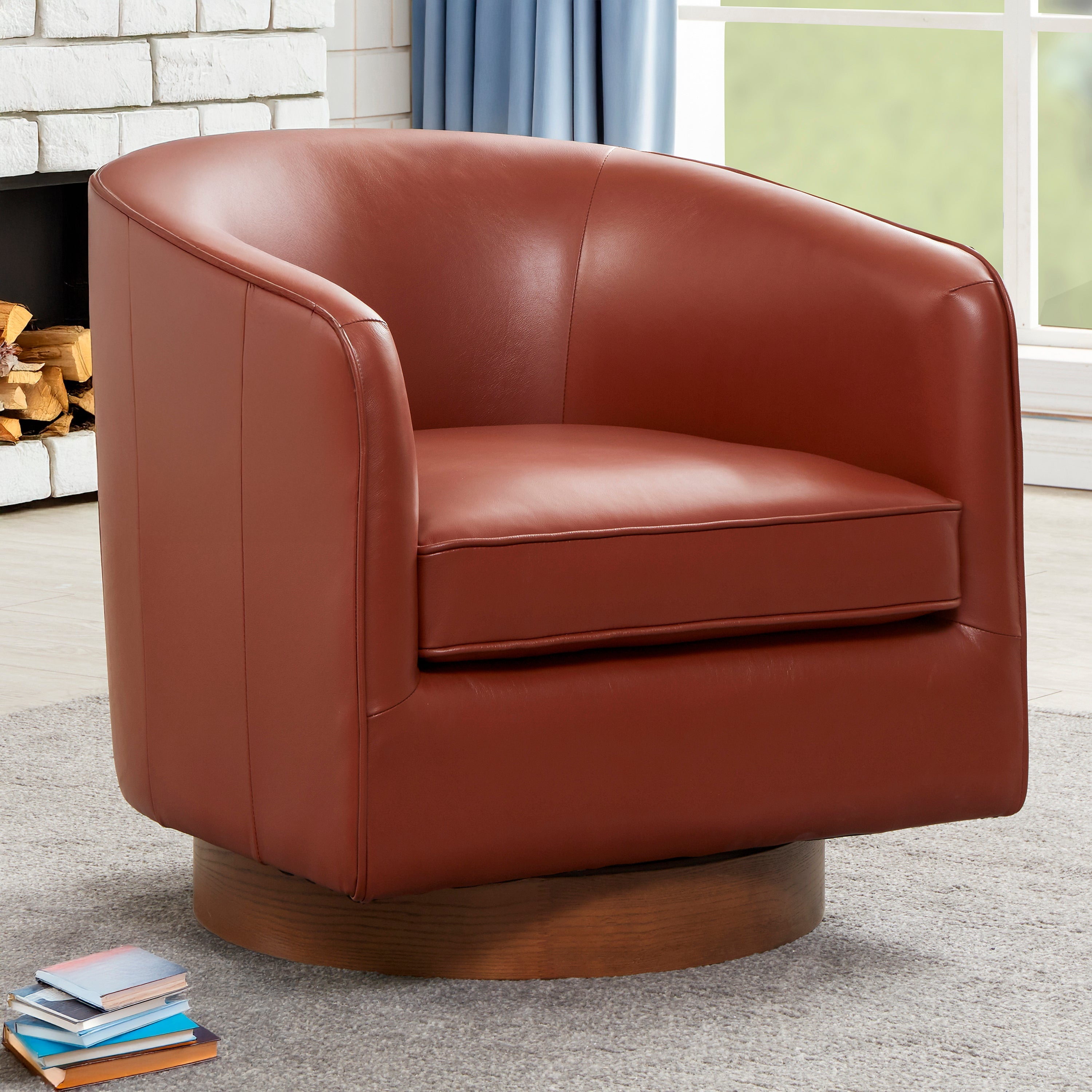 Ellington Caramel Top Grain Leather Swivel Chair with Wood Base