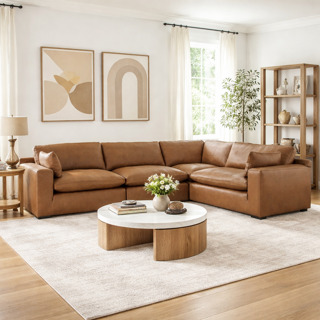 Emilia Caramel Leather 4-Piece Modular Sectional