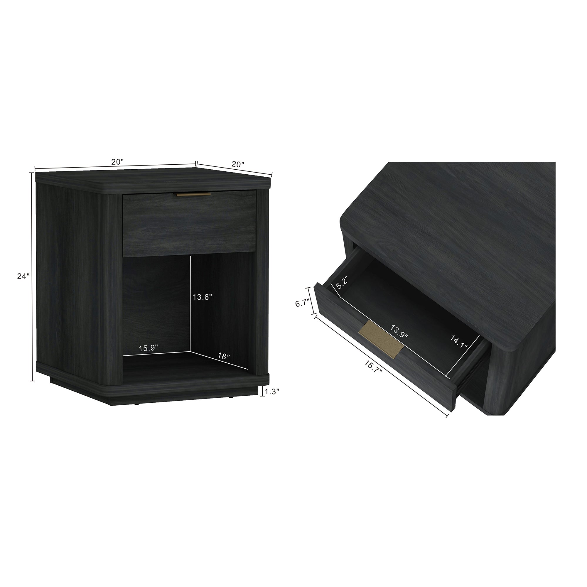Evelyn Nightstand in Charcoal Grey
