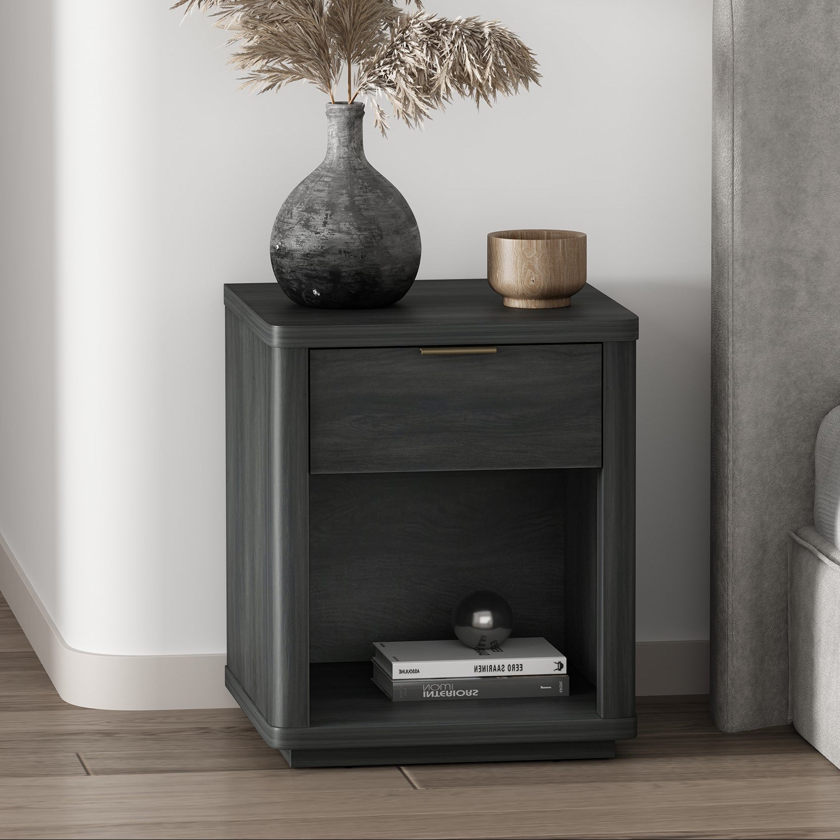 Evelyn Nightstand in Charcoal Grey