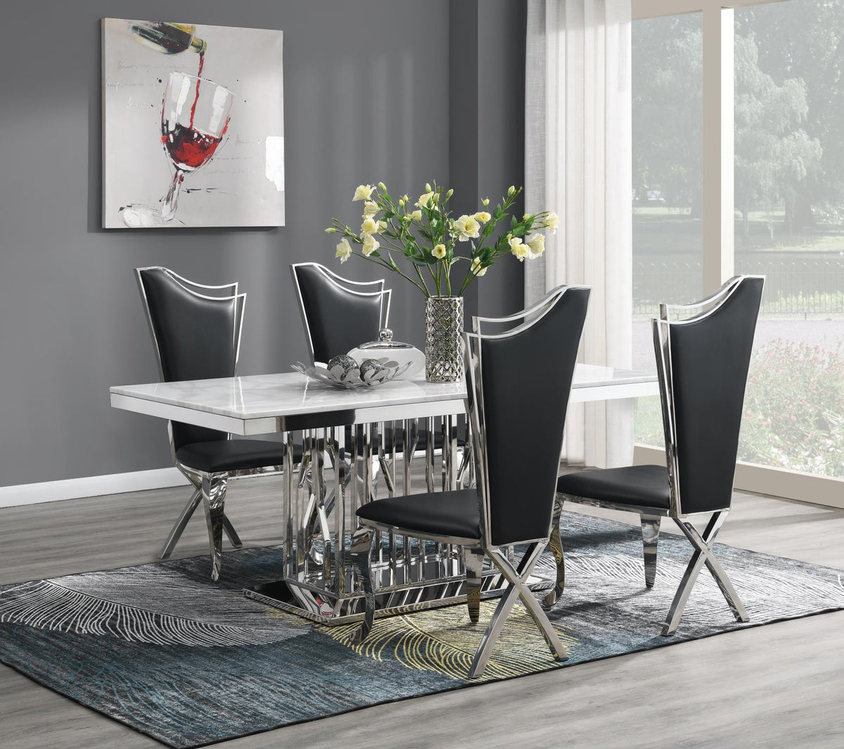White Marble Dining Table with Leather or Velvet Chairs