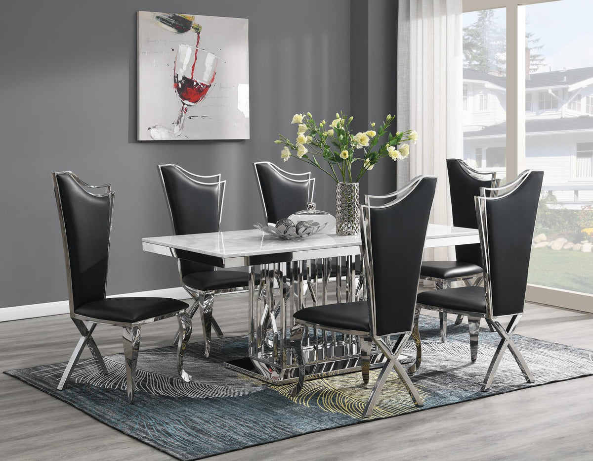 White Marble Dining Table with Leather or Velvet Chairs