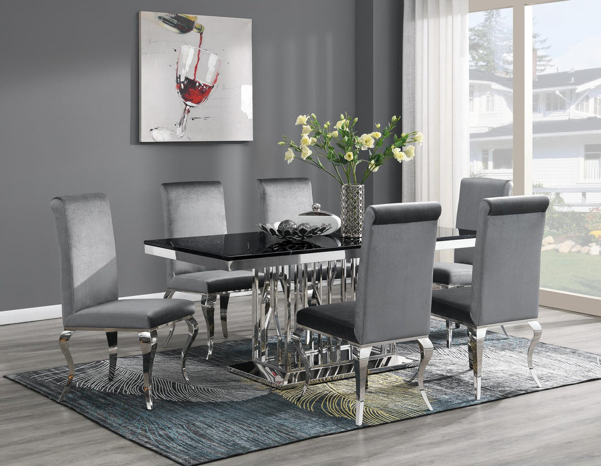 Black Marble Dining Table with Leather or Velvet Chairs
