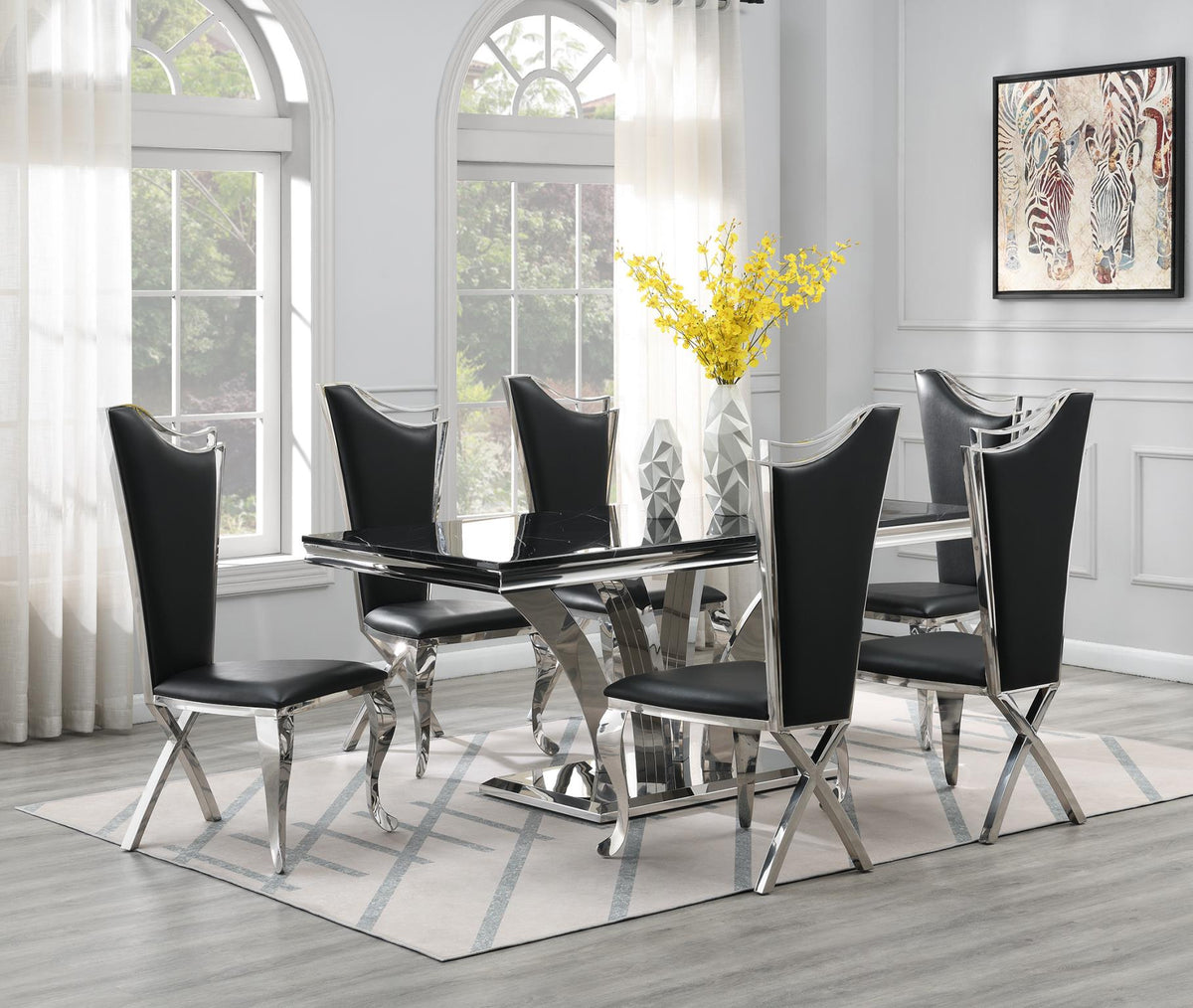 Black Marble Dining Table with Sculpted Base