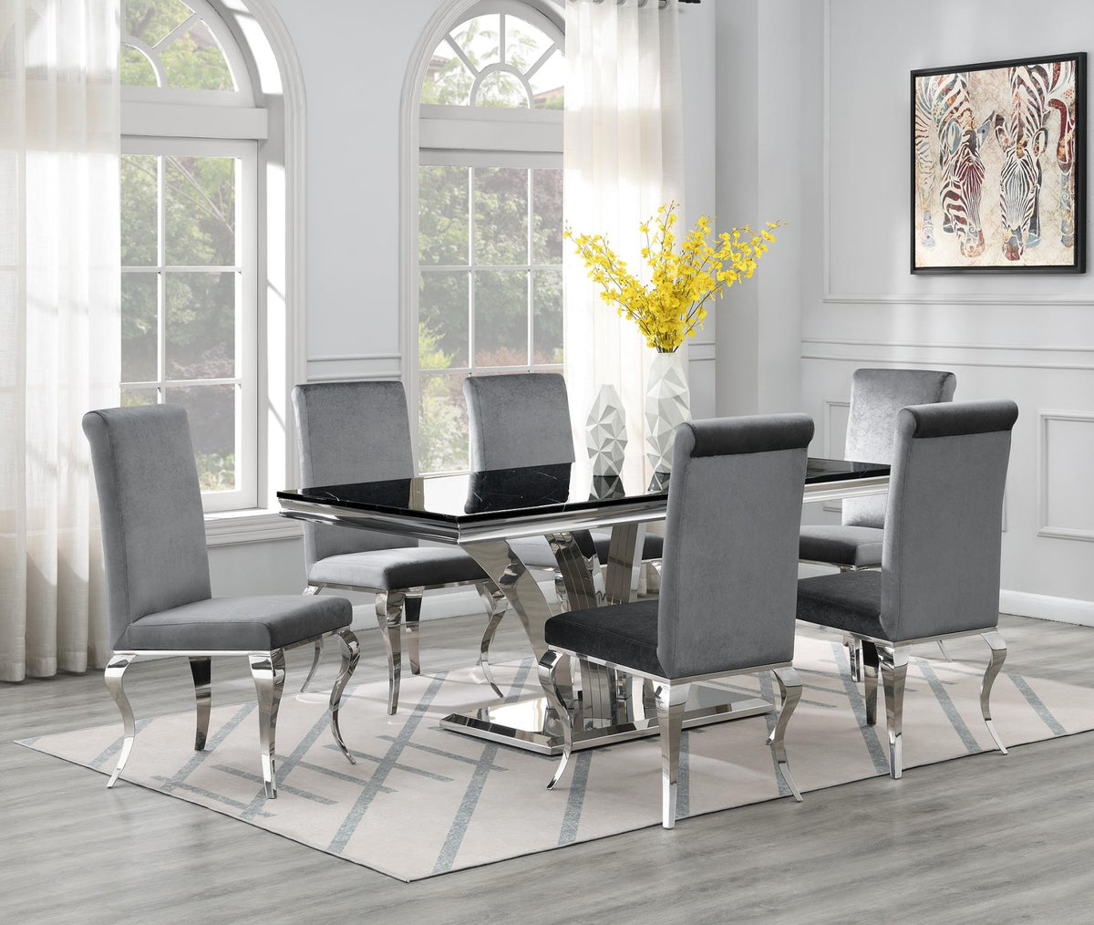 Black Marble Dining Table with Sculpted Base