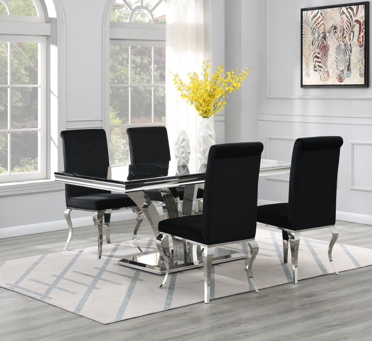 Black Marble Dining Table with Sculpted Base