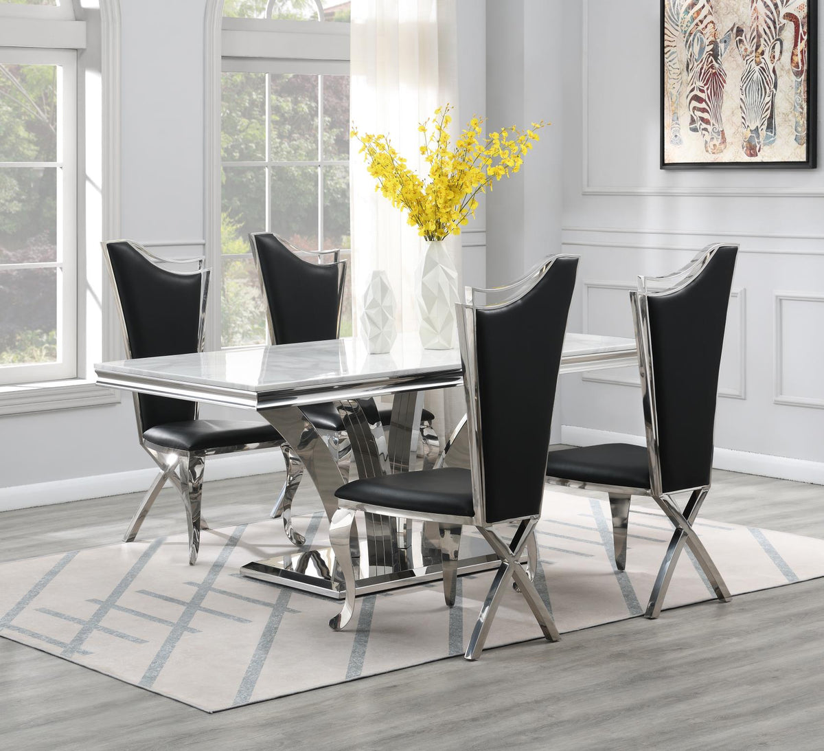 White Marble Dining Table with Sculpted Base