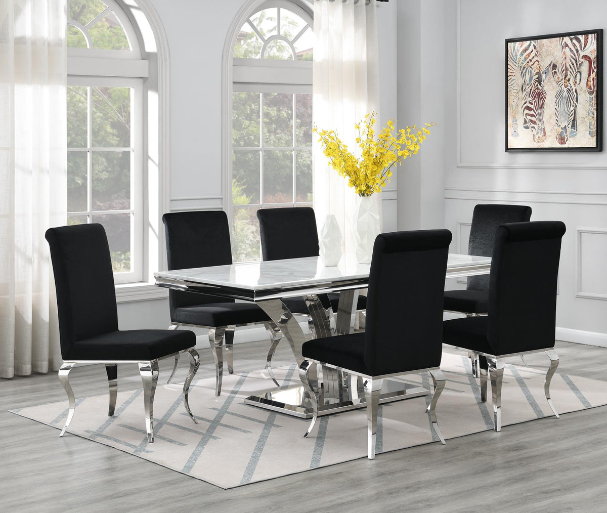 White Marble Dining Table with Sculpted Base