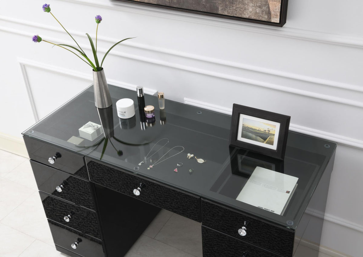 Black Wood Vanity with Stool & LED Mirror Options
