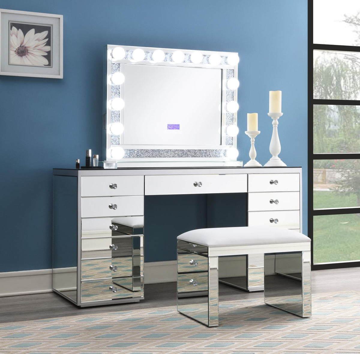 Glamour Vanity Set with Lighted Bluetooth Mirror