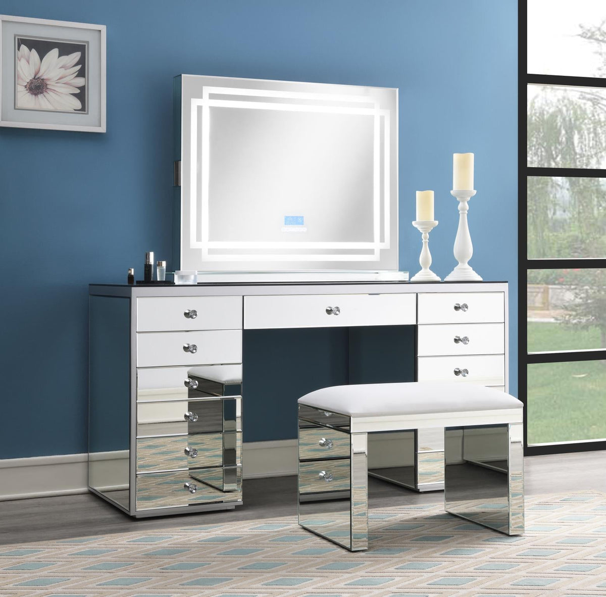 Glamour Vanity Set with Lighted Bluetooth Mirror