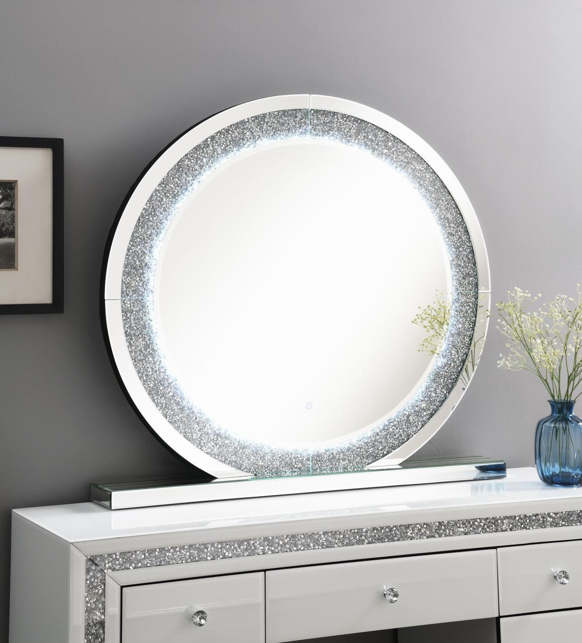 White Wood Vanity Set with Bluetooth Mirror