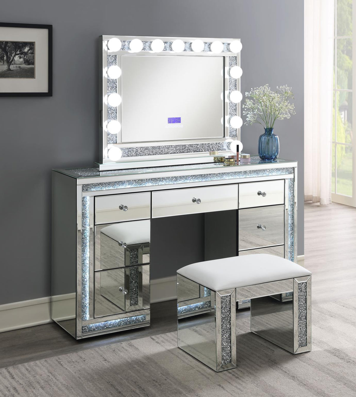 Glamour Vanity & Stool with Mirror Upgrade