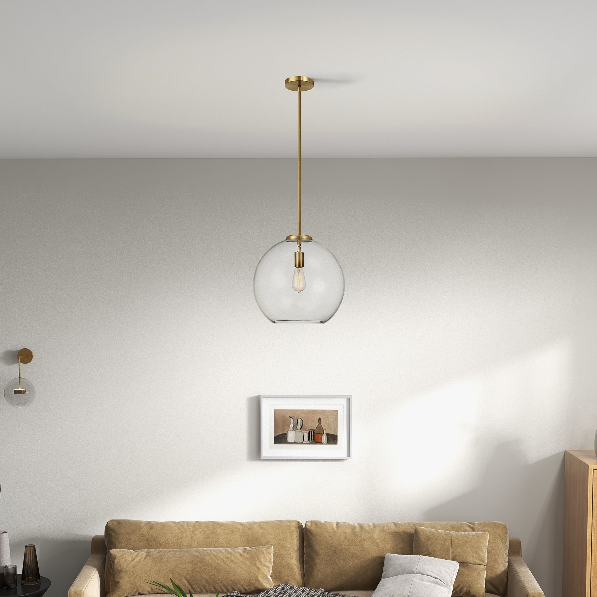 Tundra Single Light Pendant Lamp With Clear Globe Glass - Satin Brass
