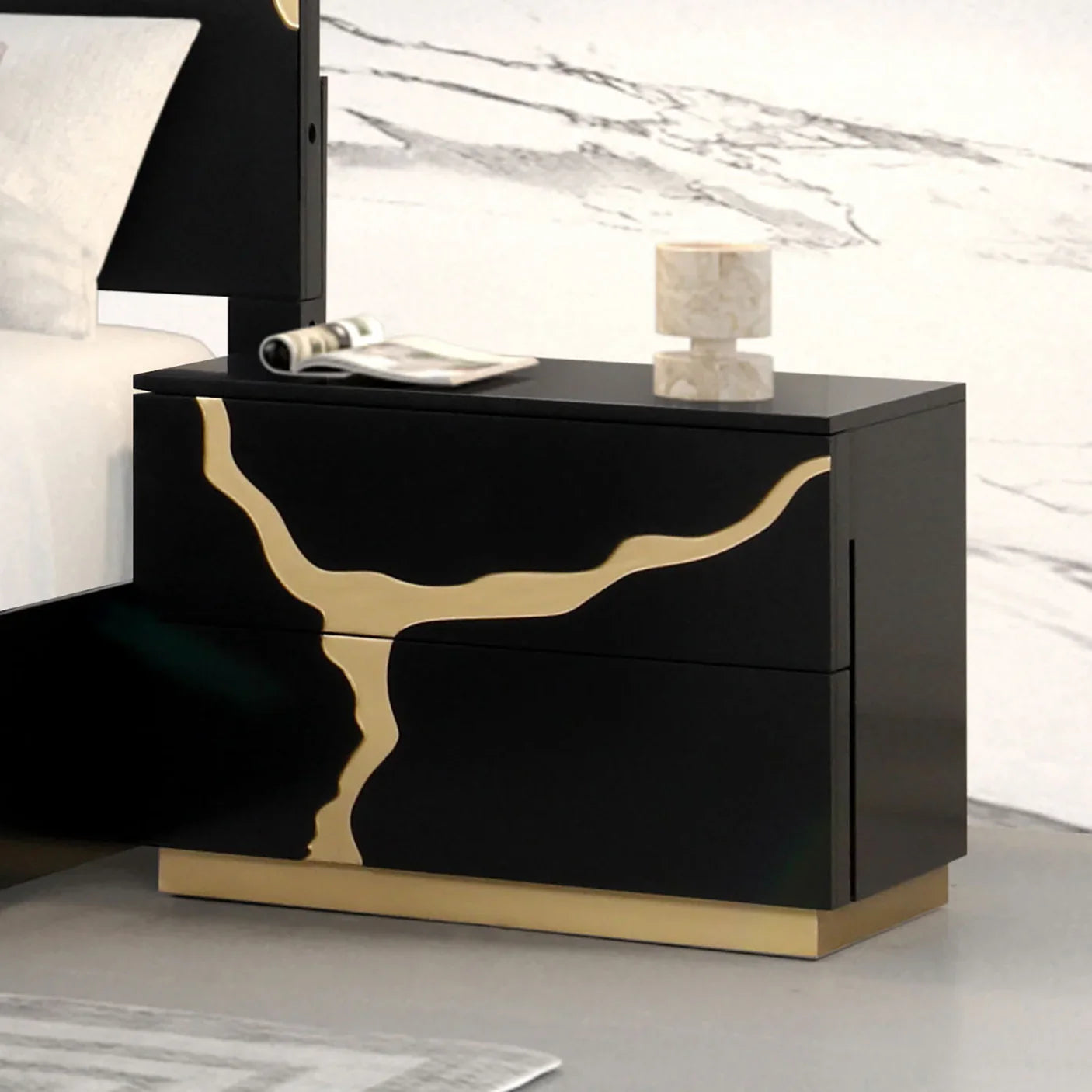 Goldsberg Contemporary Black and Gold Engineered Wood Nightstand