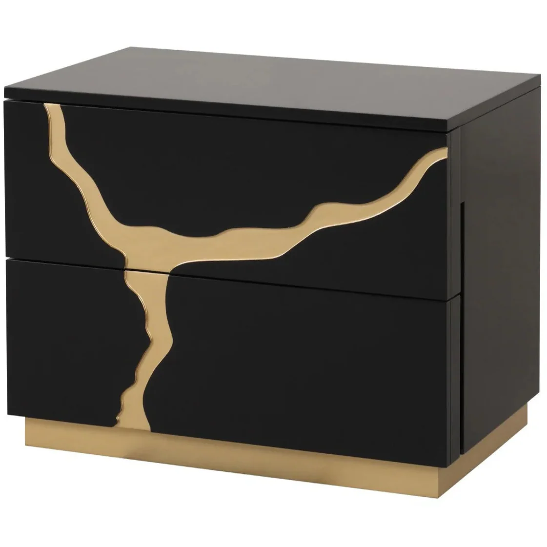 Goldsberg Contemporary Black and Gold Engineered Wood Nightstand