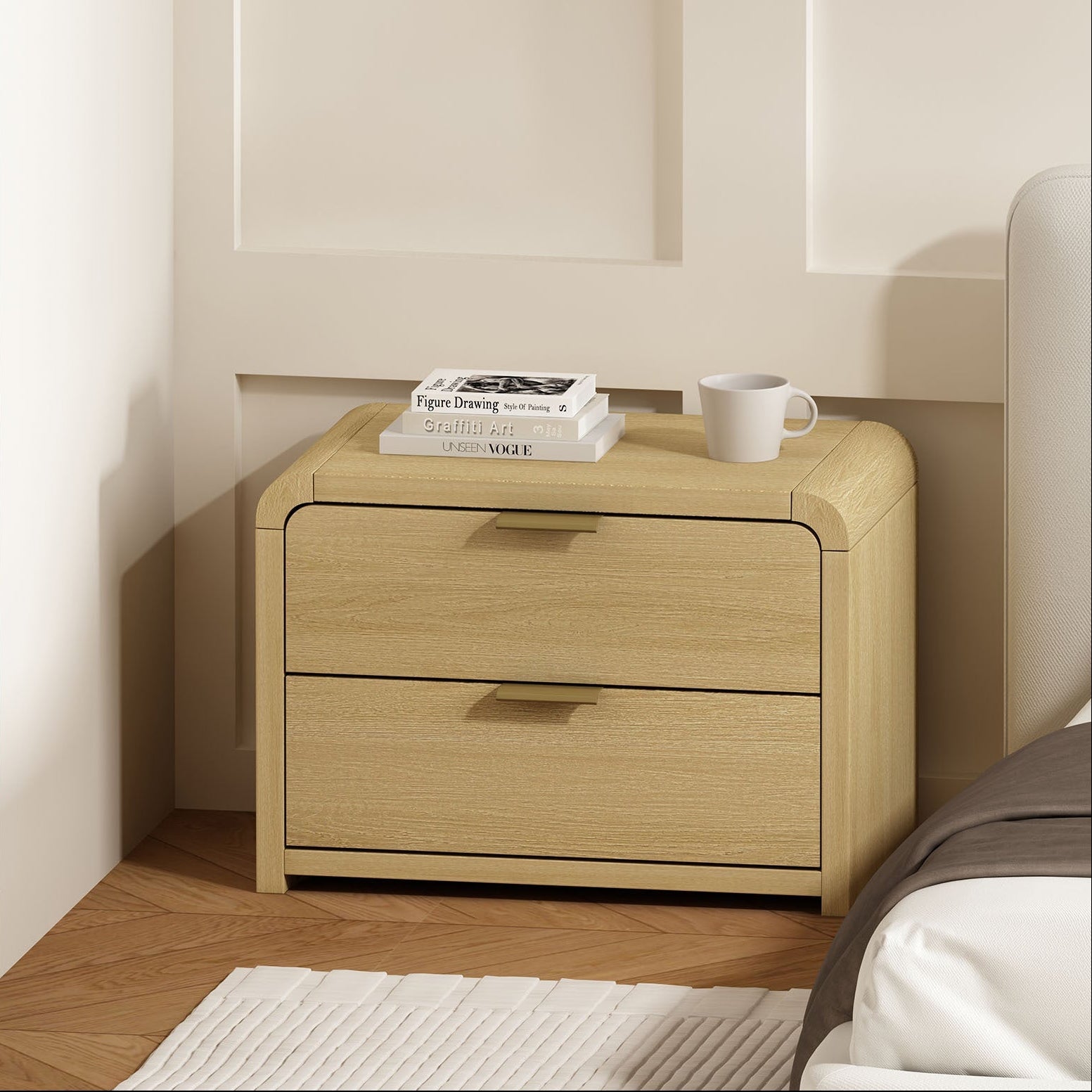 Grace Nightstand in Natural Oak and Gold