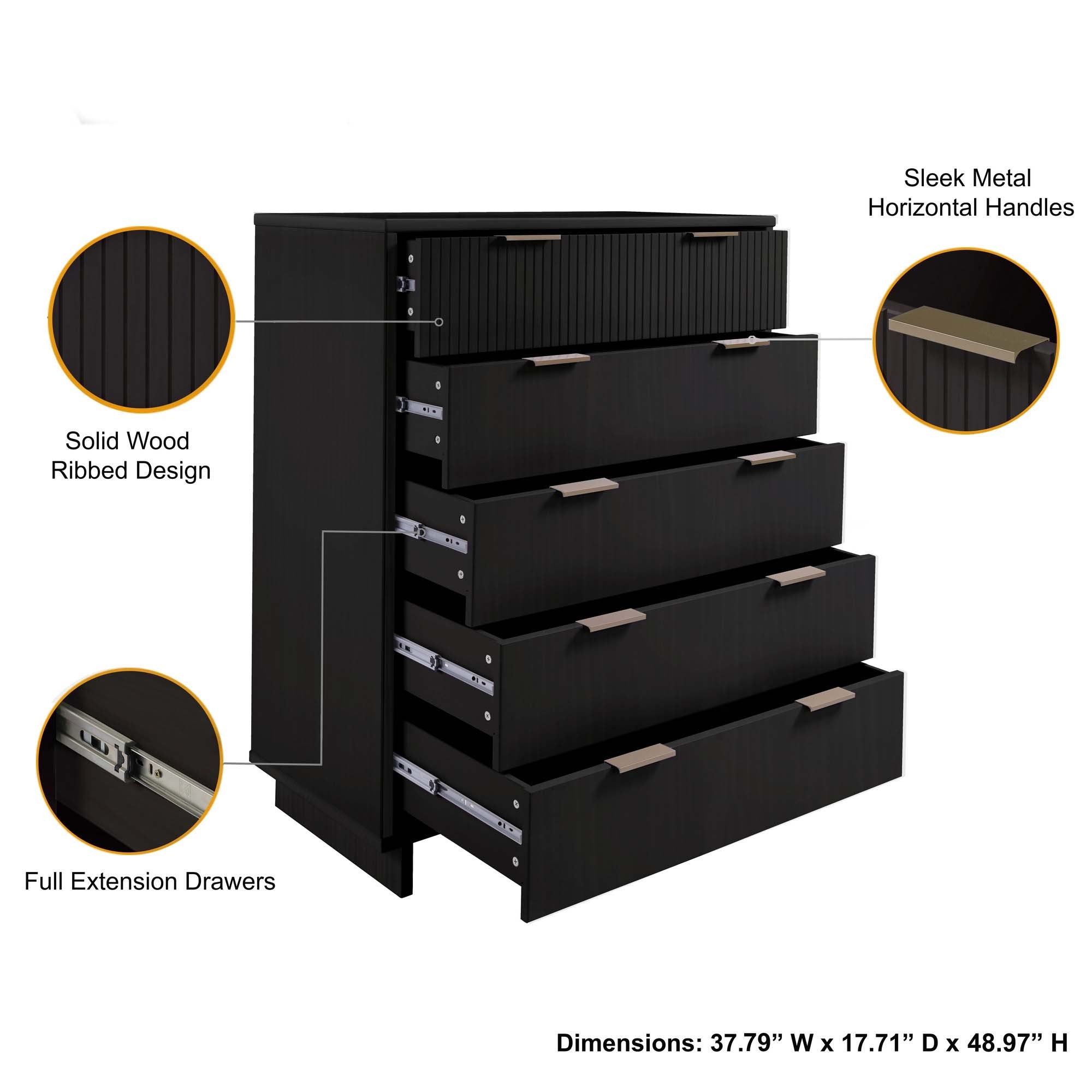 Granville 45" Modern Black Tall Dresser