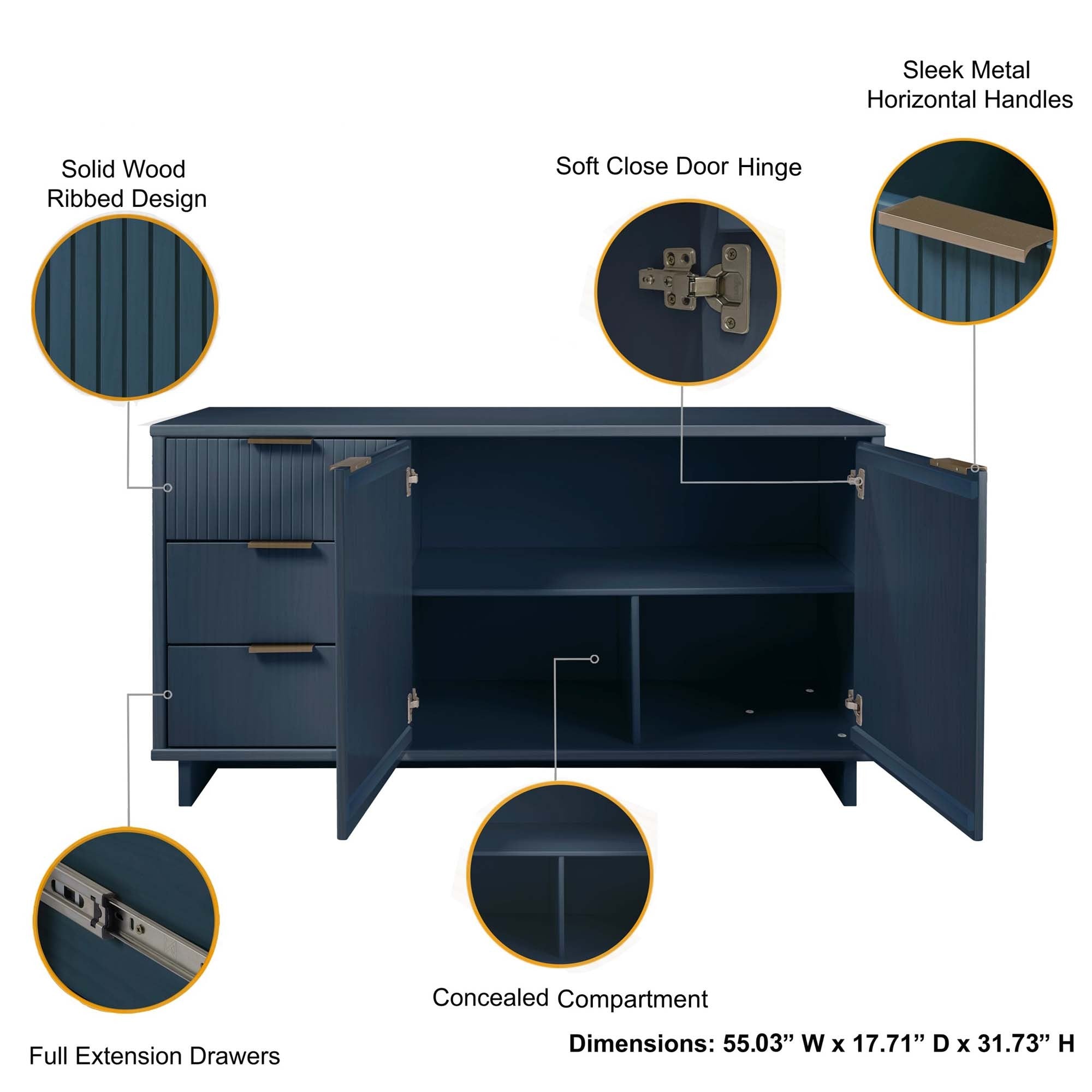 Granville 55.04" Sideboard in Midnight Blue