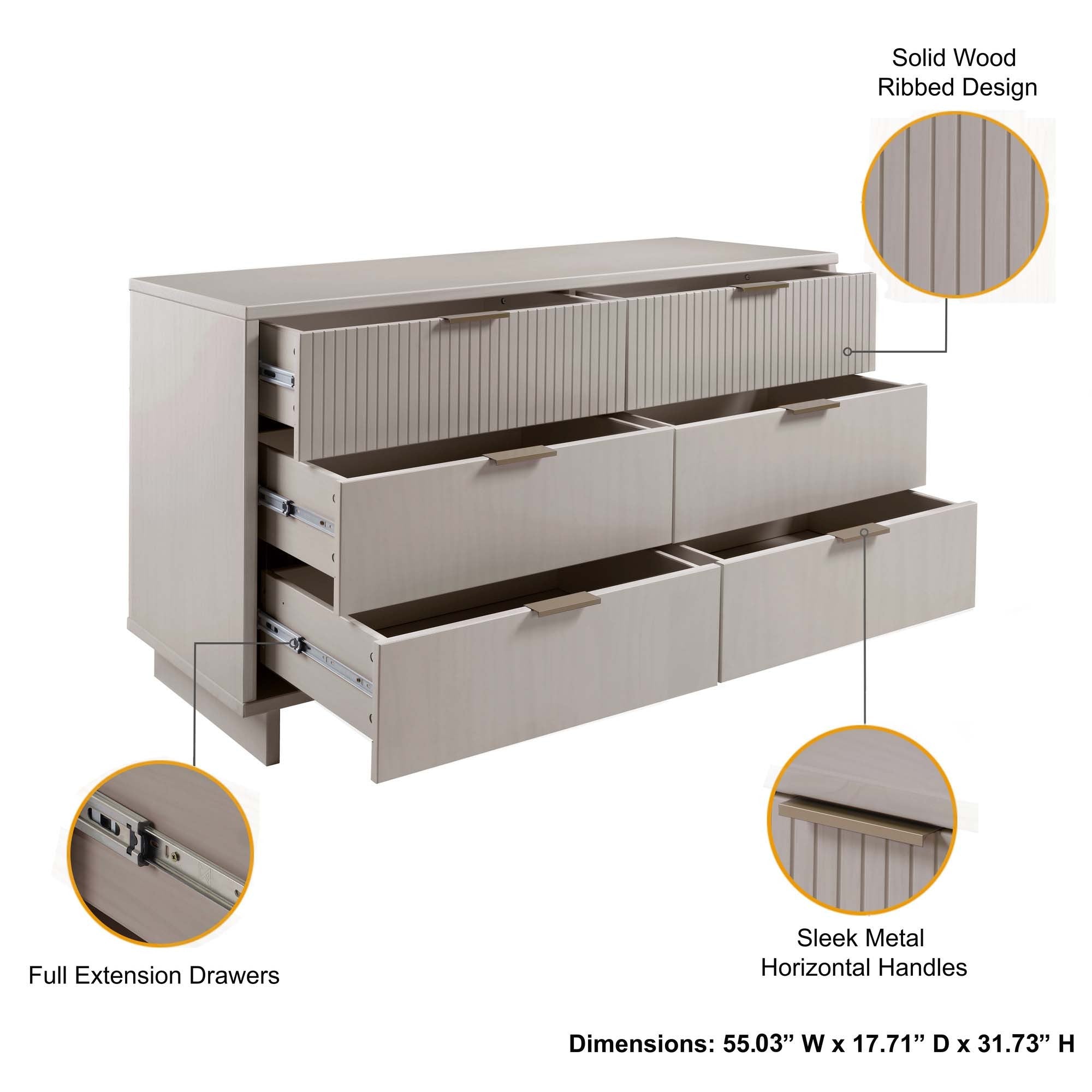 Granville 55" Modern Light Gray Double Wide Dresser