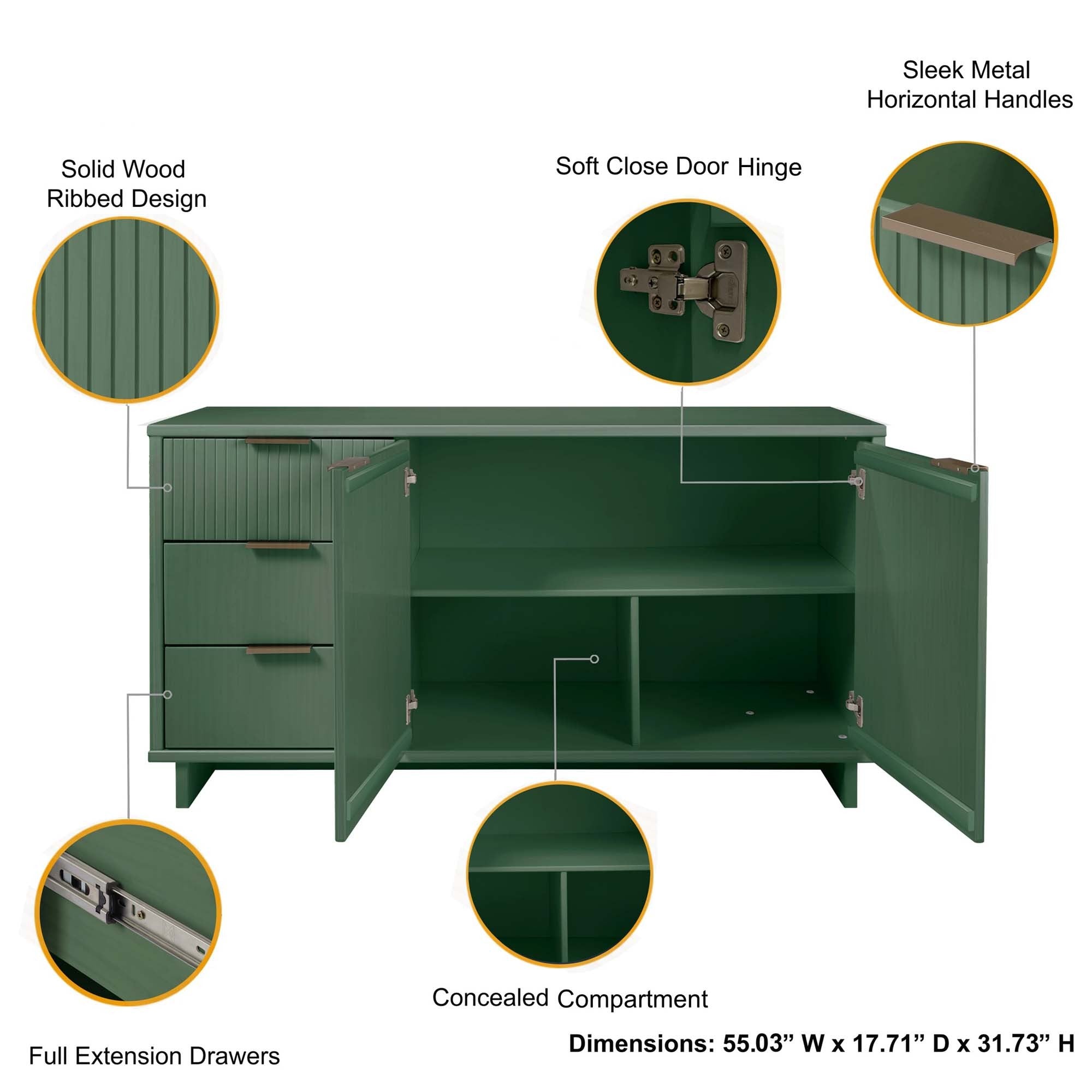 Granville 55" Sideboard in Sage Green