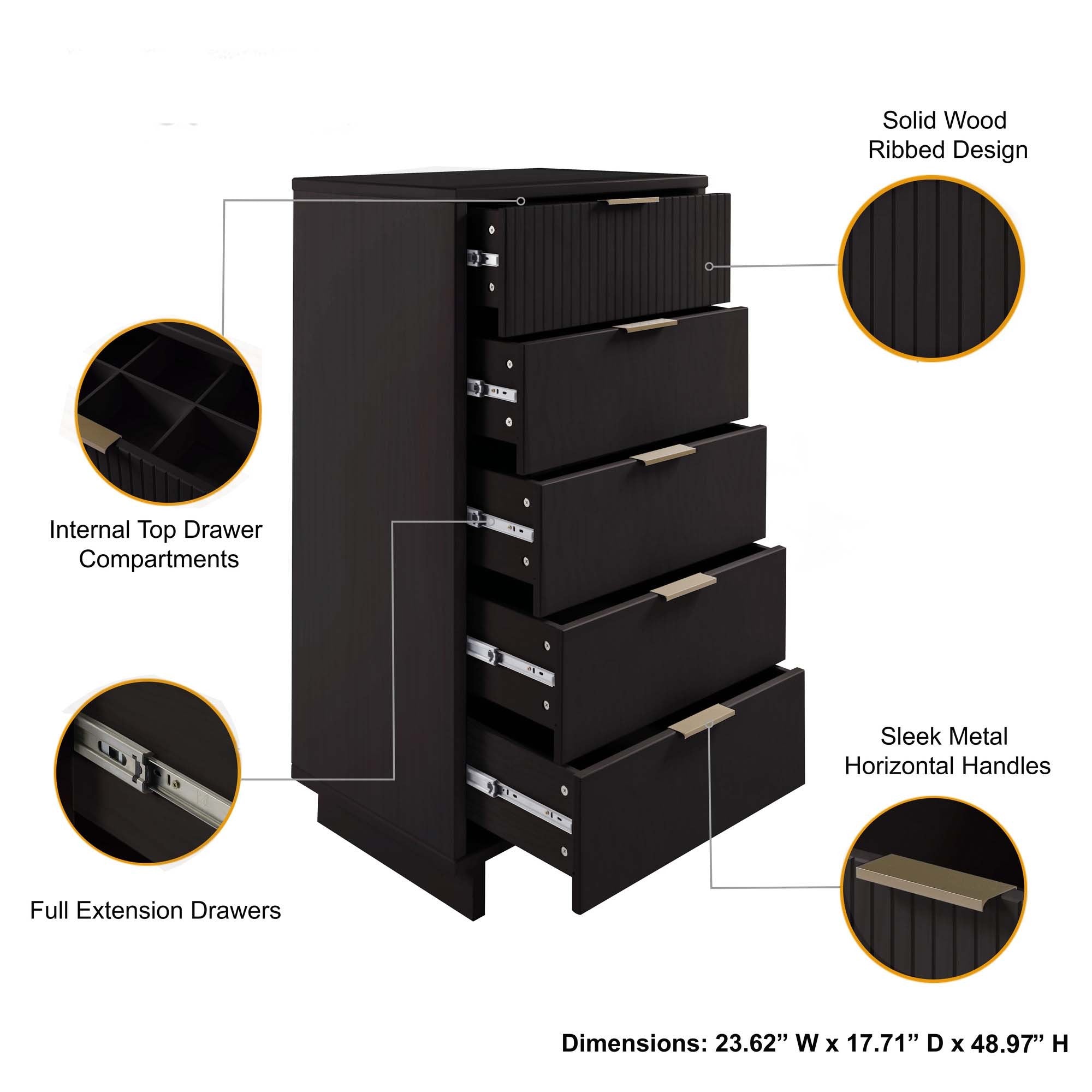 Granville Tall Narrow Black Dresser