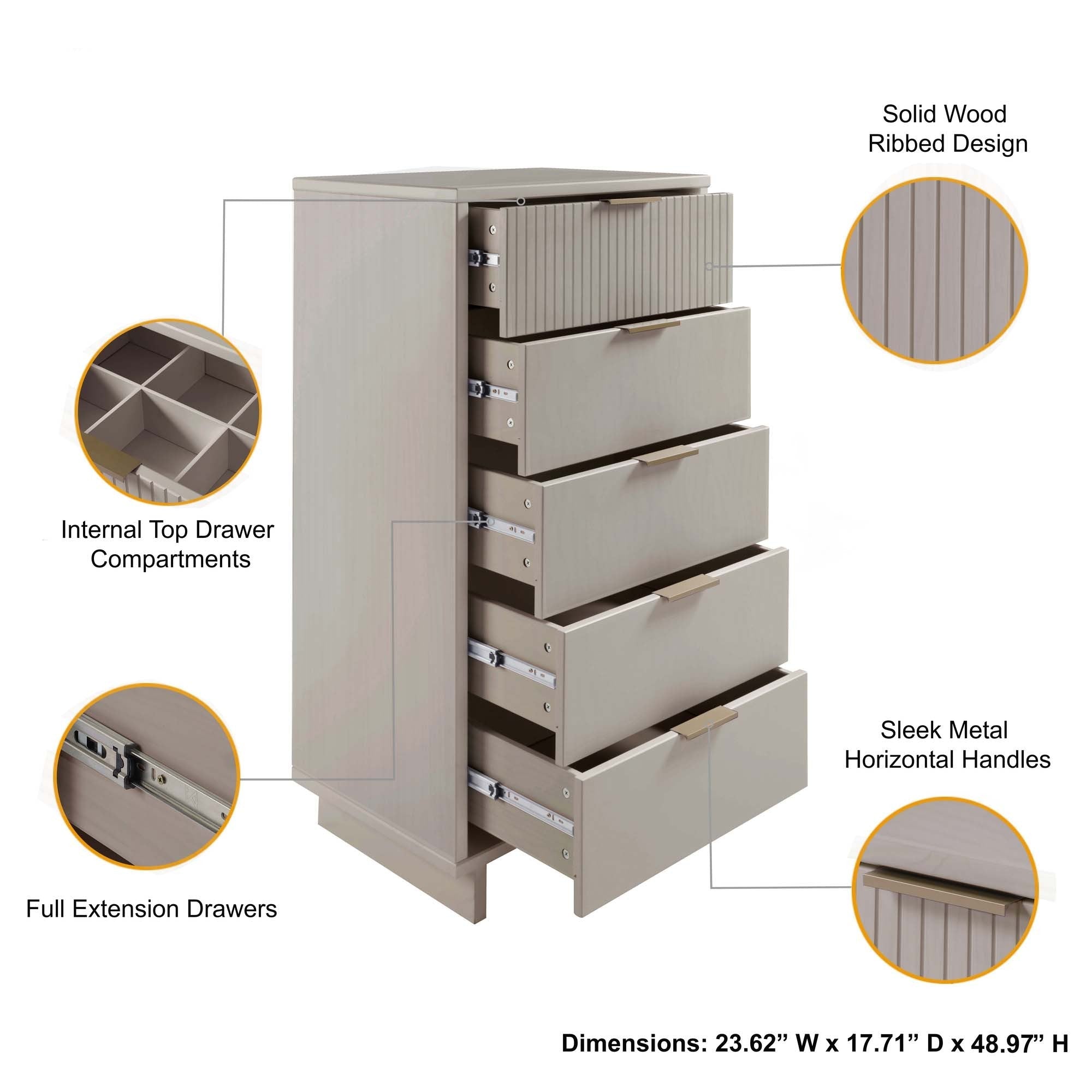 Granville Tall Narrow Light Grey Dresser