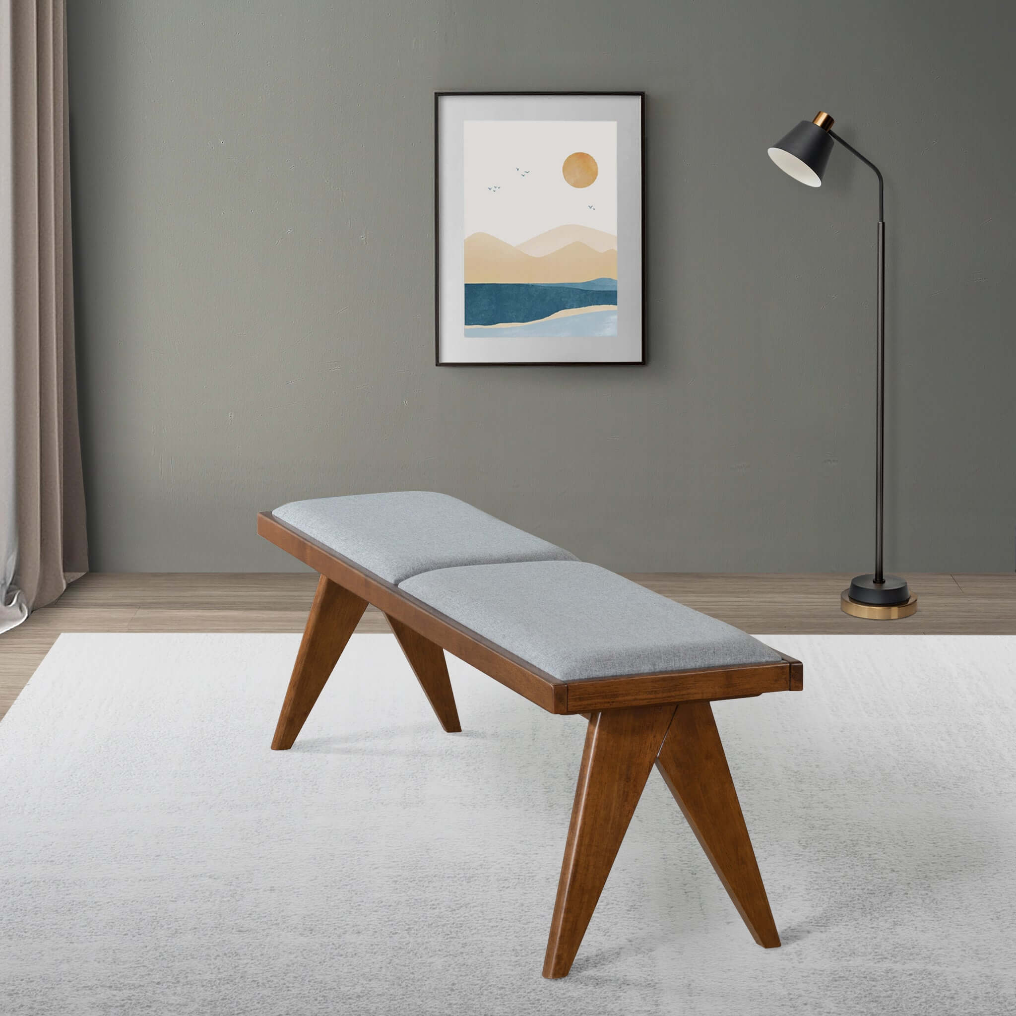 Kaia Grey Fabric Bench