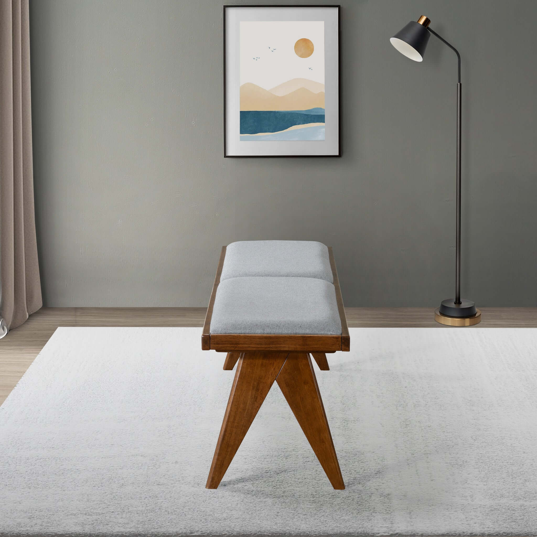 Kaia Grey Fabric Bench