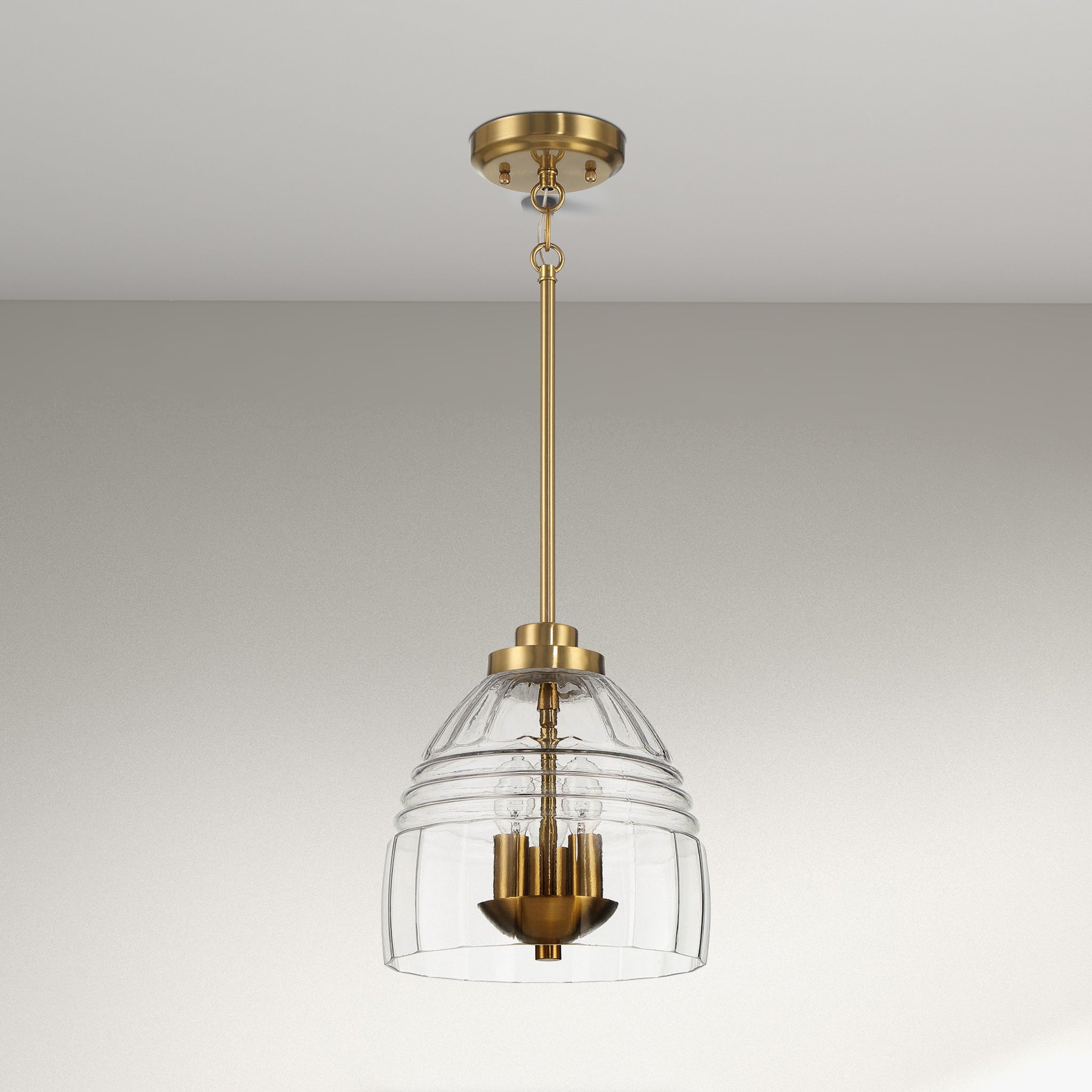Hilda Three Candle Lights Chain Pendant With Clear Glass - Satin Brass