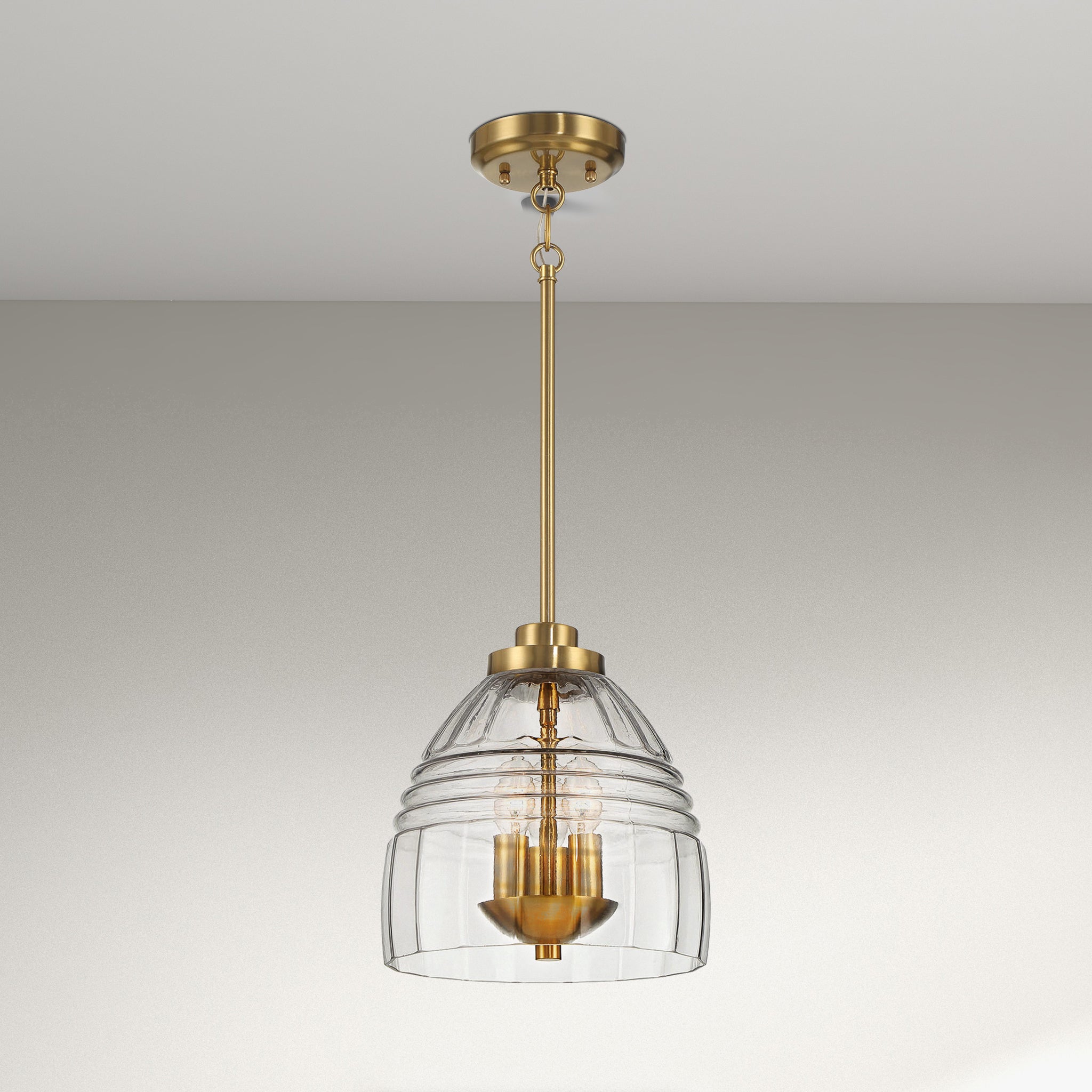 Hilda Three Candle Lights Chain Pendant With Clear Glass - Satin Brass